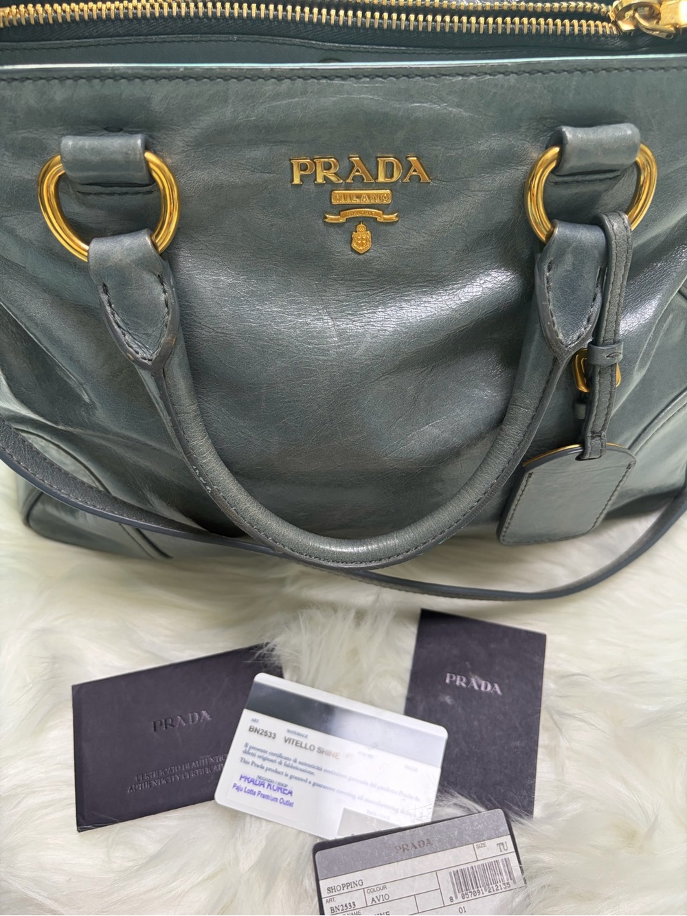 Prada Metallic Gray Leather Shoulder Bag with Gold Hardware - Picture 10 of 17
